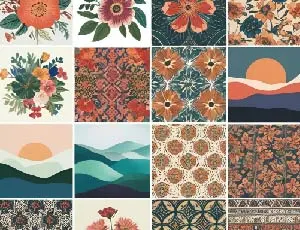 Collage of images showing floral, abstract, geometric, and cultural patterns