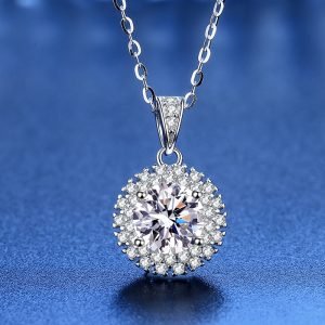 Elegant style Inlay Pendant Necklace with 1 Karat Certified Geometric Moissanite