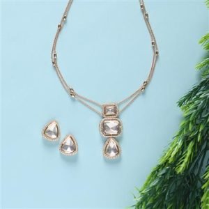 Kundan Polki-Inspired Pendant Set With Gold Plating