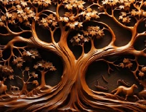 An image of handmade wooden wall art showing complex and unique artistry
