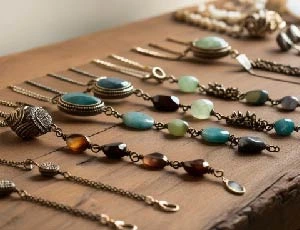 image of handmade jewellery arranged in line