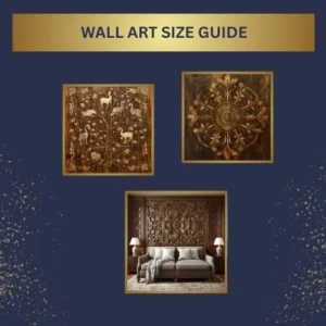 Diagram showing wall sizes with correctly scaled wooden art.